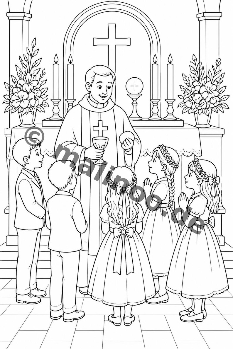 Communion coloring pages to print for children – Children's activities in restaurants and at the pediatrician's office – 20 coloring pages (PDF) E1/B2 image 9