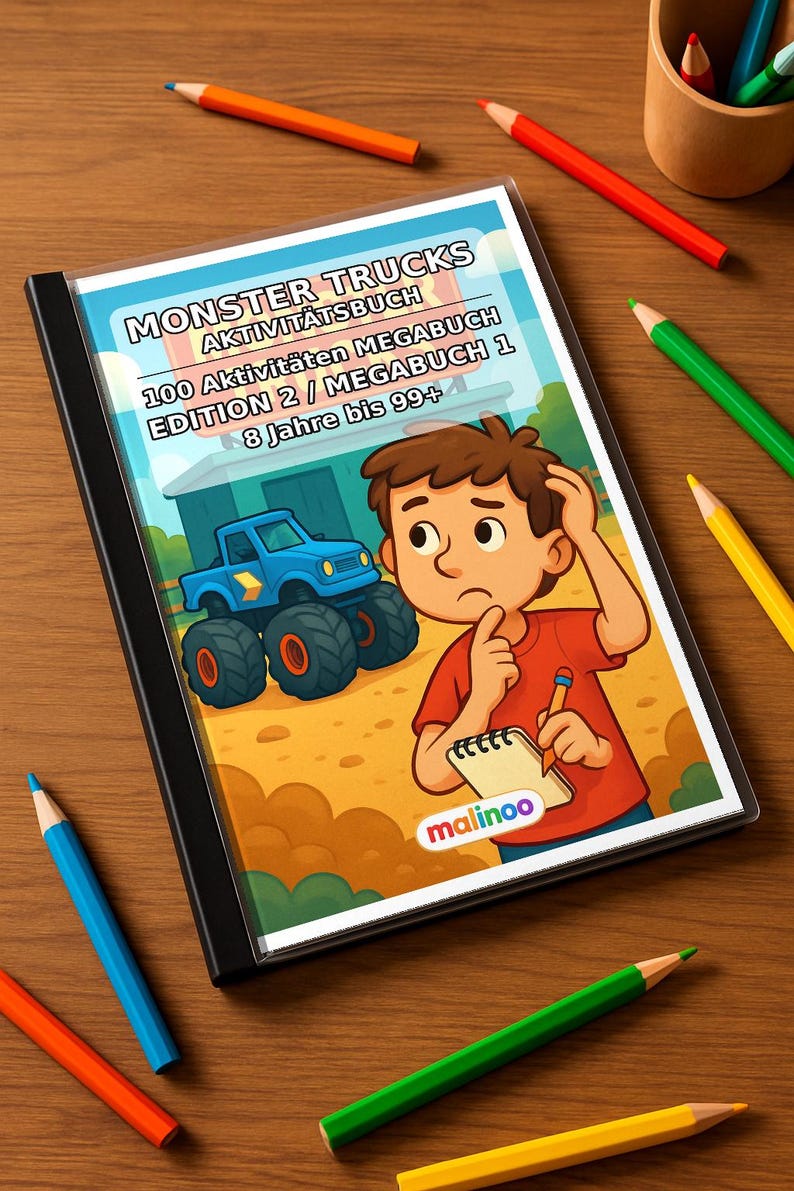 Monster Trucks Aktivitätsbuch Kinder – 100 Rätsel- & Aktivitätsseiten – gebunden oder lose, Edition 02 (DIN-A4) – Geschenk, Beschäftigung imagem 1