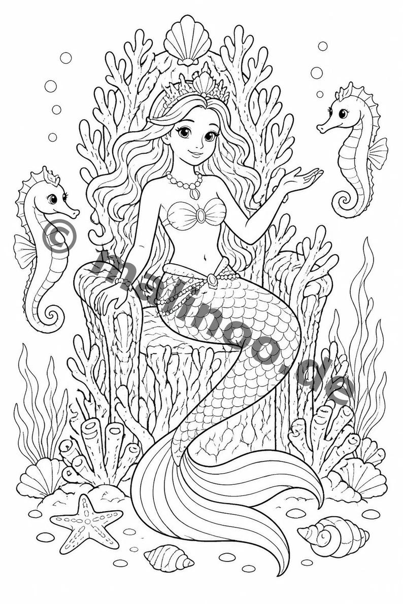 Gift idea for grandchildren and godchildren: Mermaid coloring book with 100 coloring pages (DIN A4) E6 image 4
