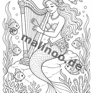 Livre de coloriage et de dessin de sirènes pour enfants – Activité pour les salles d'attente, les cabinets médicaux et les restaurants – 100 pages à colorier (format A4) E3 image 7