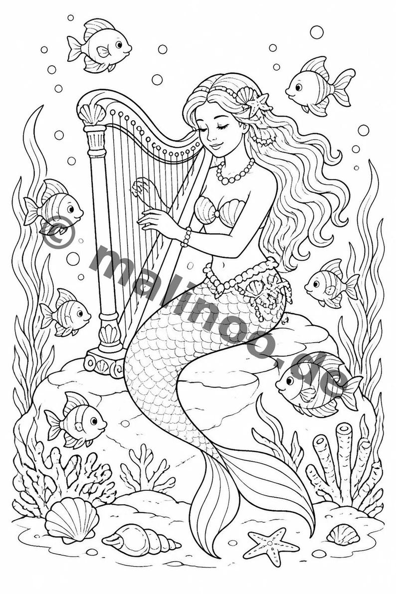 Livre de coloriage et de dessin de sirènes pour enfants – Activité pour les salles d'attente, les cabinets médicaux et les restaurants – 100 pages à colorier (format A4) E3 image 7