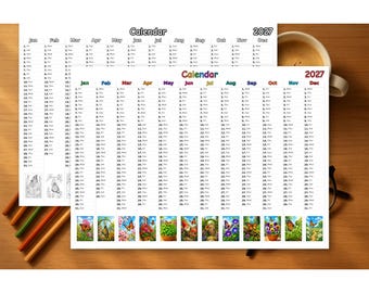 Butterflies Calendar 2027 Printable, Coloring & Colored, PDF Download