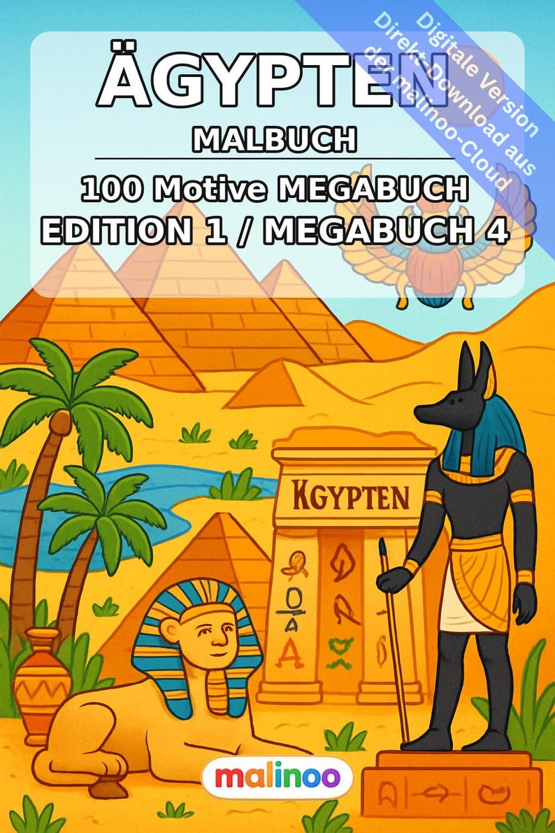 Ägypten Malbuch Kinder – 100 Ausmalbilder – PDF Download E1/B4 (DIN-A4) – Geschenk, Beschäftigung, Adventskalender, Geburtstag Bild 2
