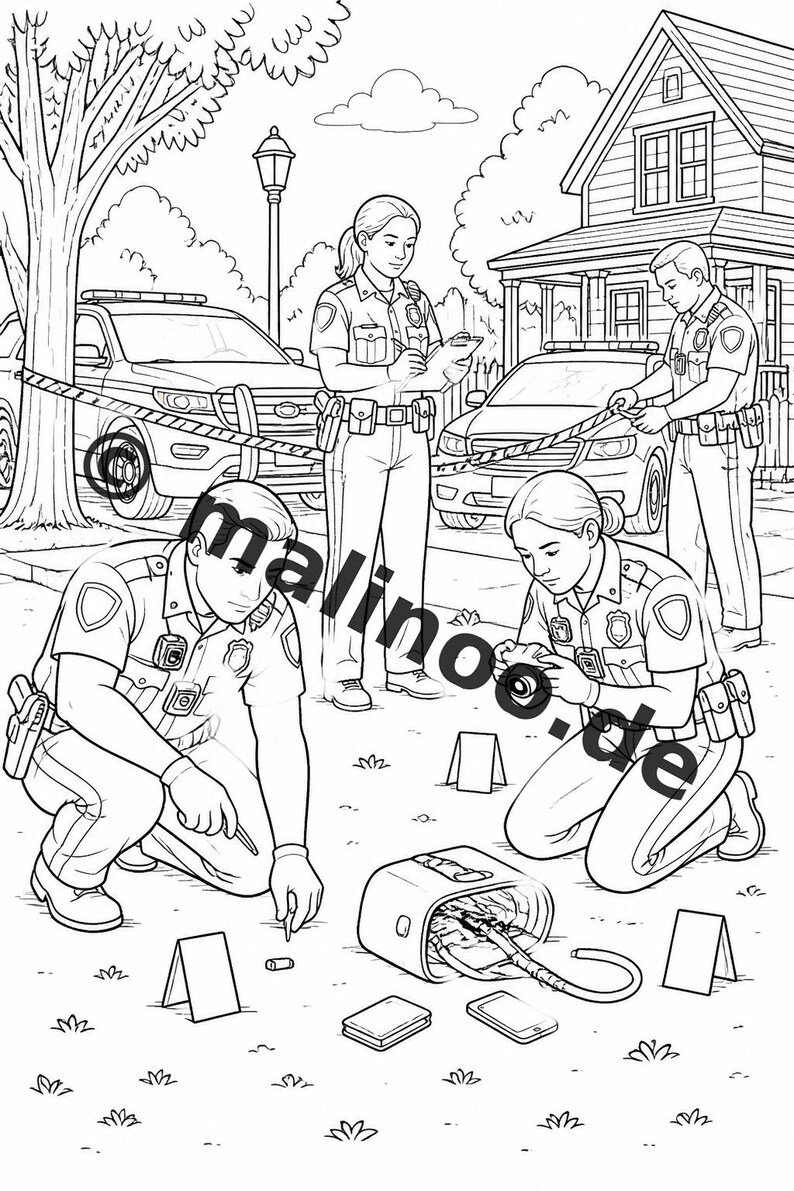Livre de coloriage Police pour enfants – 50 pages à colorier – Téléchargement PDF E1/B3 (DIN-A4) – Cadeau, activité de voyage, anniversaire, loisirs image 14