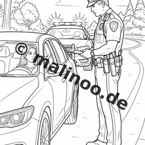 Police coloring book, printed, unbound – 100 coloring pages for children – MEGA BOOK 01 Edition 1 (DIN A4) image 19