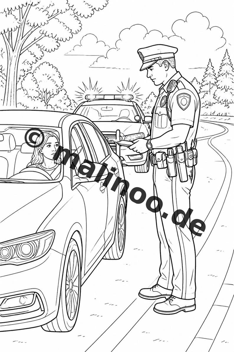 Police coloring book, printed, unbound – 100 coloring pages for children – MEGA BOOK 01 Edition 1 (DIN A4) image 19