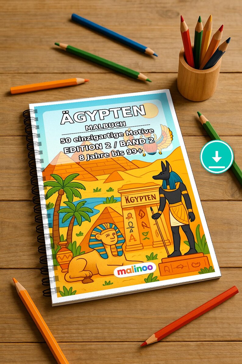 エジプトぬりえブック PDF デジタル版ダウンロード – 子供向けぬりえ50ページ – 第2巻 第1版 (DIN-A4) 画像 1