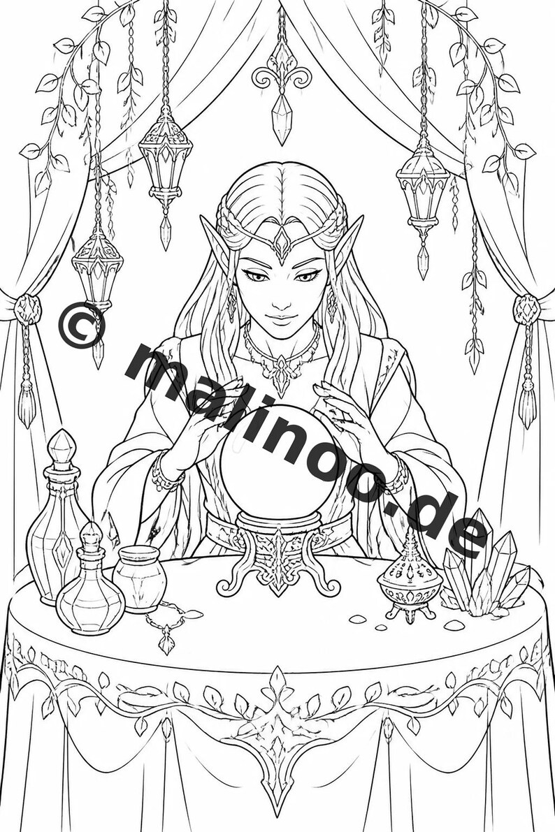 Children's table for weddings, baptisms and communions: Elf coloring book as a PDF with 100 coloring pages E2 image 7