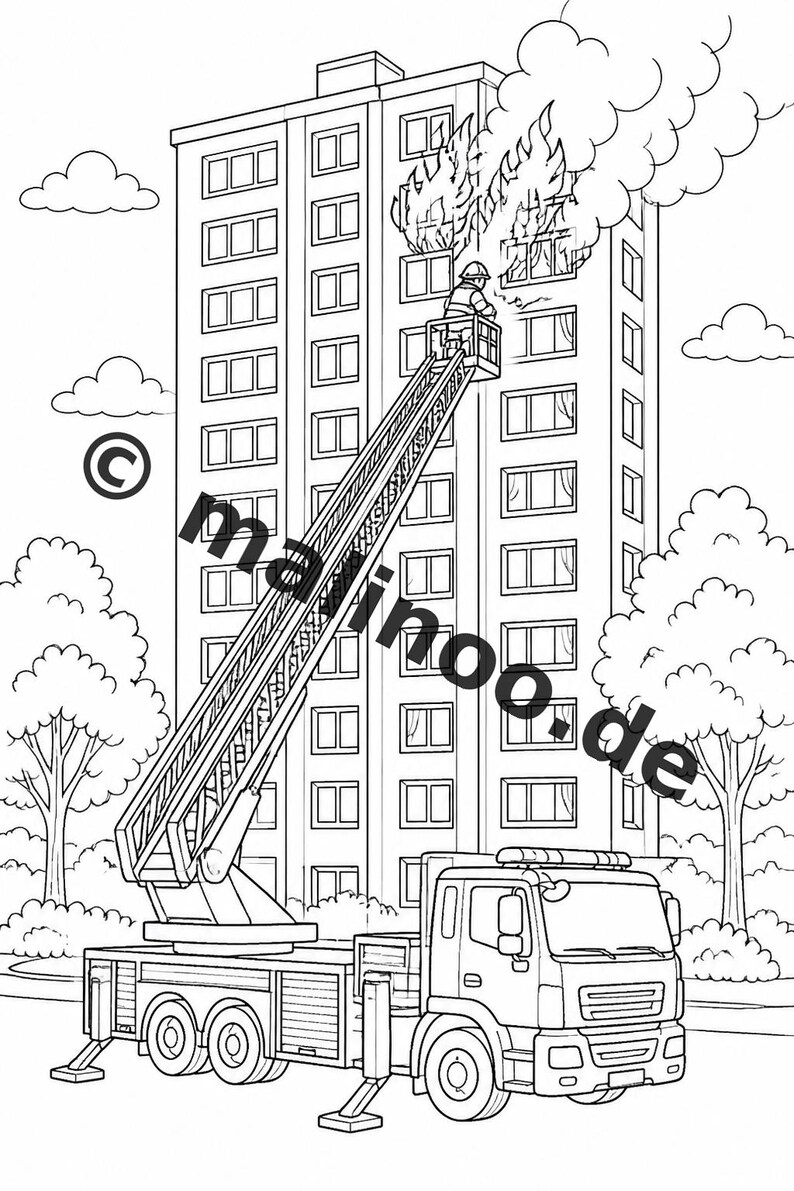 Fire Coloring Book for Kids – 100 Coloring Pages – PDF Download E1/B2 (DIN-A4) – Gift, Activity, Advent Calendar, Birthday image 4