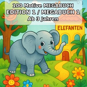Elephant Coloring Book for Children – 100 Coloring Pages – PDF Download E1/B1 (DIN-A4) – Gift, Activity, Advent Calendar, Birthday image 2
