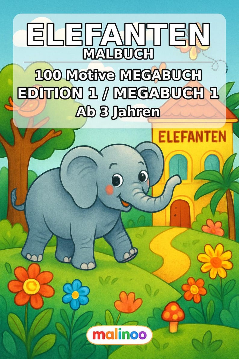 Elephant Coloring Book for Children – 100 Coloring Pages – PDF Download E1/B1 (DIN-A4) – Gift, Activity, Advent Calendar, Birthday image 2