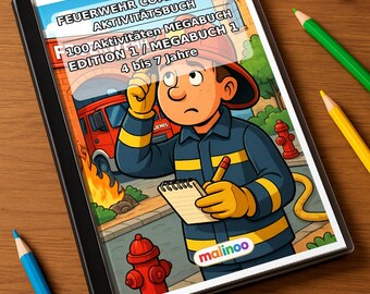 Feuerwehr Comis-Style Aktivitätsbuch Kinder – 100 Rätsel- und Aktivitätsseiten – gedruckt+gebunden E1/B1, 1-seitig (DIN-A4) – Geschenk