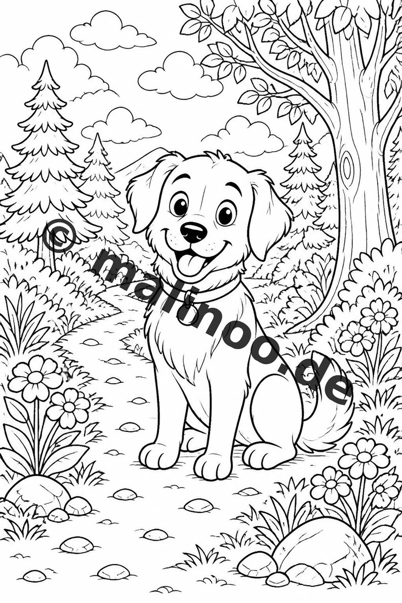 Hunde Malbuch Kinder – 100 Ausmalbilder – PDF Download E1/B1 (DIN-A4) – Geschenk, Beschäftigung, Adventskalender, Geburtstag Bild 5