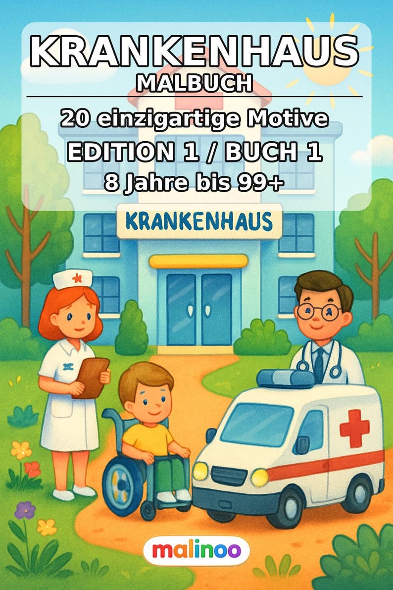 Hospital Coloring Book PDF Download Digital – 20 Coloring Pages for Children – Book 01 Edition 1 (DIN-A4) image 1