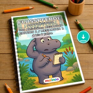 Hippopotamus Activity Sheets for ages 4 and up – 100 pages of puzzles – Materials for teachers, art classes and independent work (PDF) E1 image 1