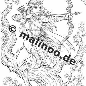 Elfen Malbuch Kinder – 50 Ausmalbilder – PDF Download E1/B1 (DIN-A4) – Geschenk, Reisebeschäftigung, Geburtstag, Beschäftigung Bild 3