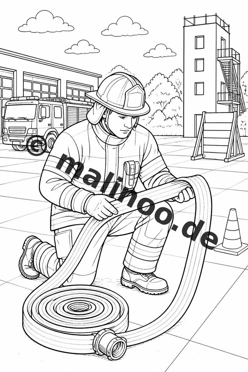 Livre de coloriage de pompiers à télécharger au format PDF – 20 pages à colorier pour enfants – Livre 02, Édition 1 (DIN-A4) image 16