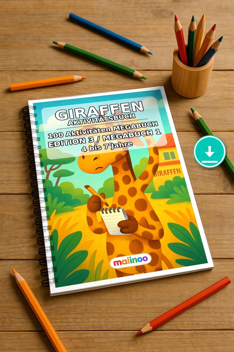 Giraffe activity sheets for children aged 8 and up – travel activity for car, train and plane – 100 pages (PDF) E1 image 1