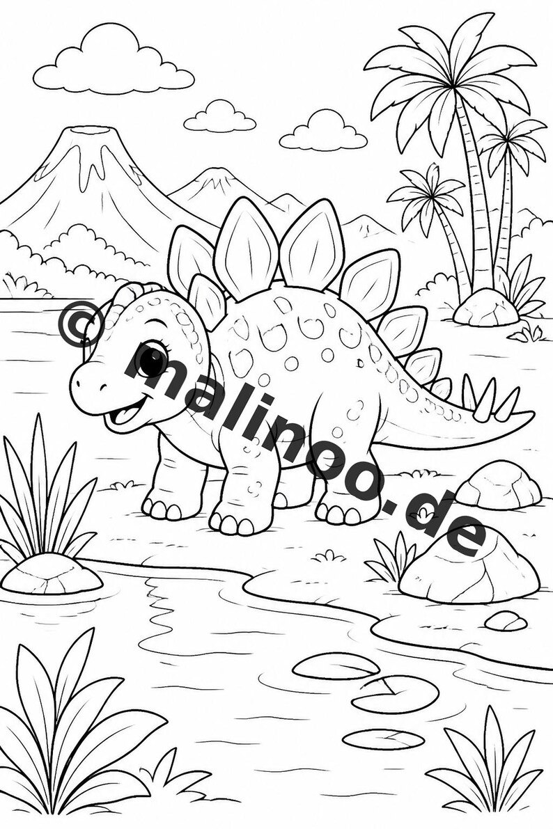 Atividade infantil para mesas de casamento e celebrações familiares: Livro de colorir para imprimir com 100 páginas para colorir de dinossauros bebês (PDF) E4 imagem 7