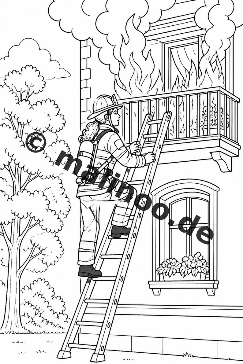 Fire Coloring Book for Kids – 20 Coloring Pages – PDF Download E1/B1 (DIN-A4) – Party Favor, Gift, Children's Birthday Party, Guest Gift image 7