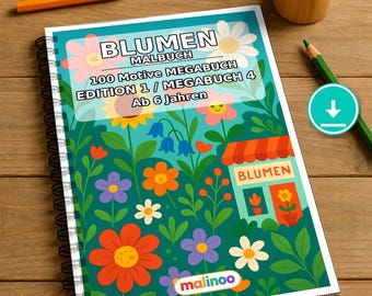 子供向けお花の塗り絵 – 100ページ – PDFダウンロード E1/B4 (DIN-A4) – ギフト、アクティビティ、アドベントカレンダー、誕生日