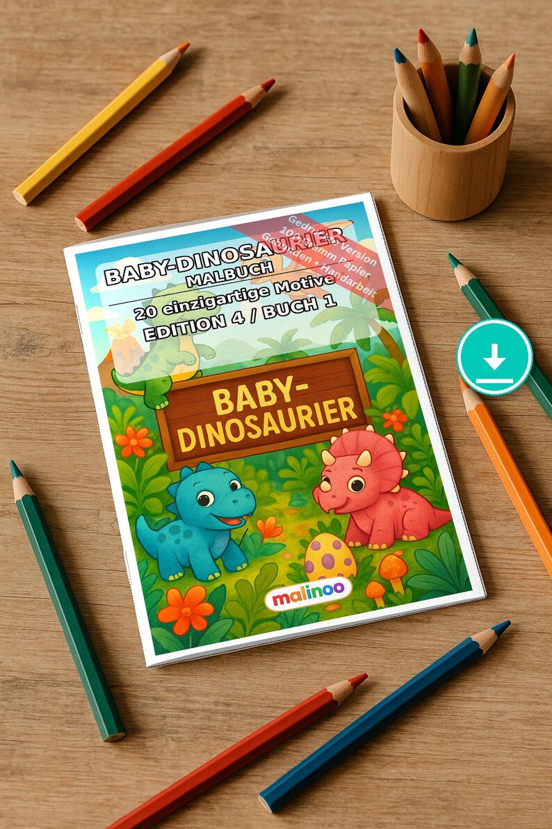 Baby Dinosaur Coloring Book PDF Download Digital – 20 Coloring Pages for Children – Book 01 Edition 1 (DIN A4) afbeelding 1