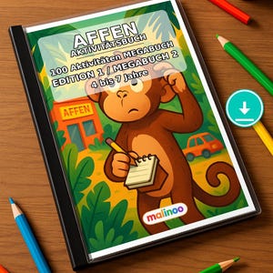 Last-minute gift as an instant download for printing: Monkey puzzle book with 100 puzzle and activity pages (PDF) E1 image 1
