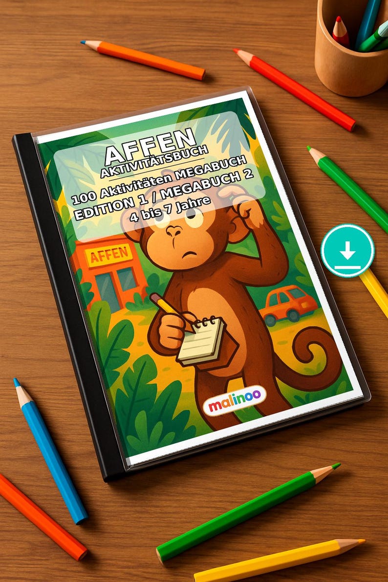 Last-minute gift as an instant download for printing: Monkey puzzle book with 100 puzzle and activity pages (PDF) E1 image 1