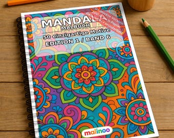 Livro de colorir Mandala, impresso e encadernado – 50 páginas para colorir para crianças – Volume 6, Edição 1 – Impresso em um lado (DIN A4)