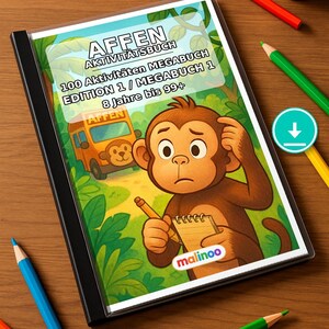 Werkbladen met apenthema voor kinderen vanaf 8 jaar – Direct te downloaden als PDF – Lastminute cadeau – 100 pagina's E1 afbeelding 1
