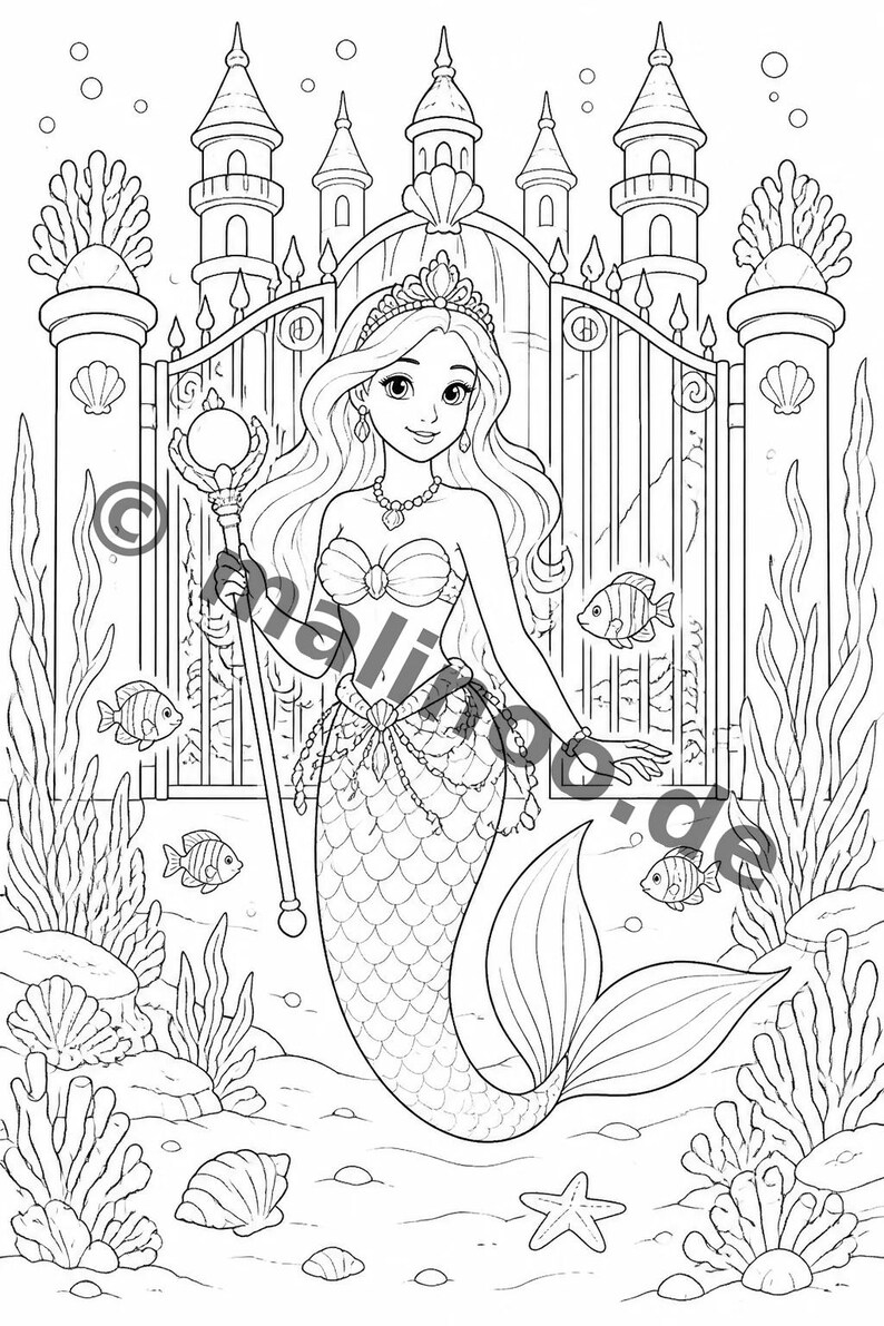 Gift idea for grandchildren and godchildren: Mermaid coloring book with 100 coloring pages (DIN A4) E6 image 6