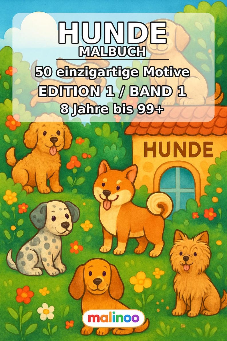 Hunde Malbuch Kinder – 50 Ausmalbilder – PDF Download E1/B1 (DIN-A4) – Geschenk, Reisebeschäftigung, Geburtstag, Beschäftigung Bild 2