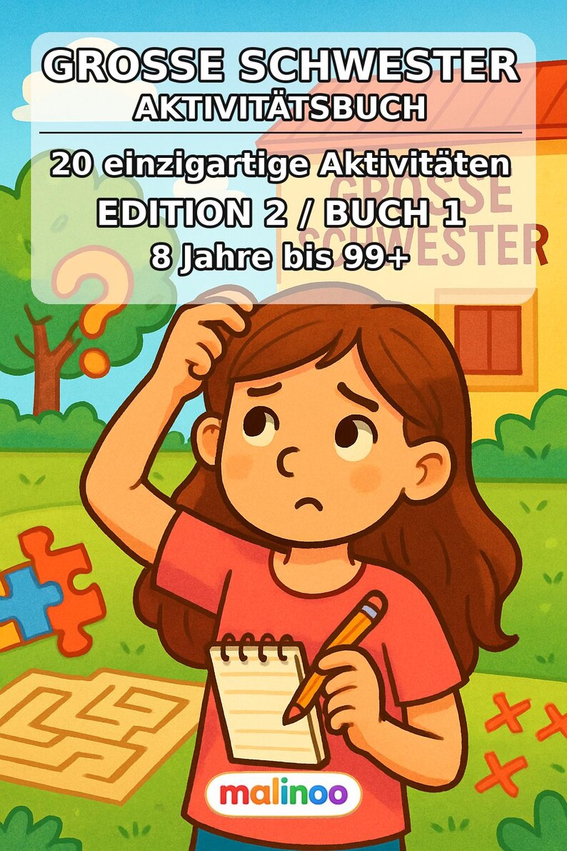 Gift for big sister and big brother: Big sister puzzle book to print with 20 puzzle and activity pages (PDF) E1/B2 image 2