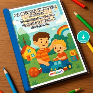 Activities for holidays and camping: Big Brother coloring book to print with 50 coloring pages (PDF) E1/B2 image 1