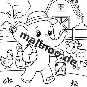 Elephant coloring book as a PDF for ages 3 and up – 100 pictures to color – printable template for home use, unlimited prints E2 image 6