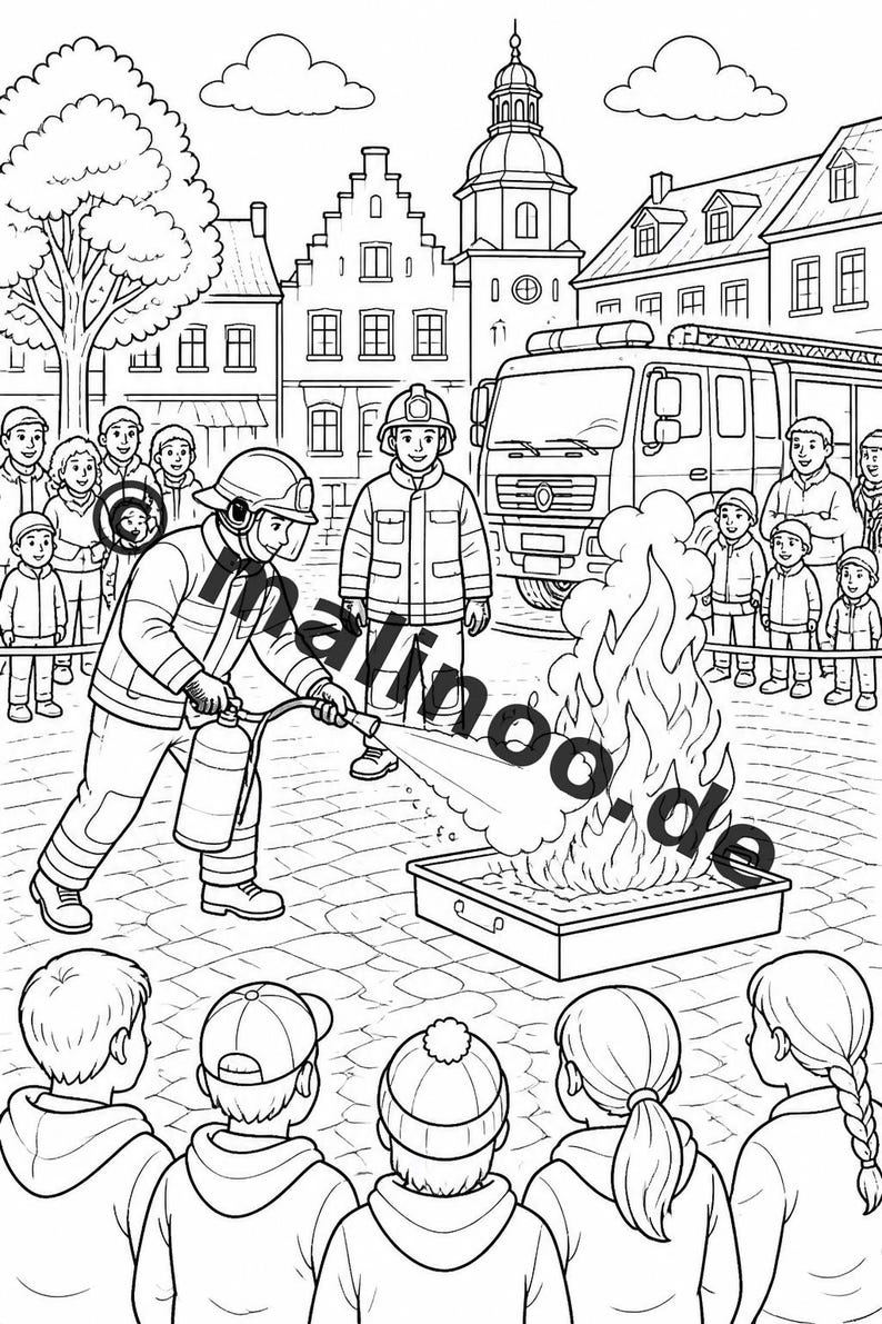 Livro de colorir de bombeiros em PDF para download digital – 20 páginas para colorir para crianças – Livro 03 Edição 1 (DIN-A4) imagem 20