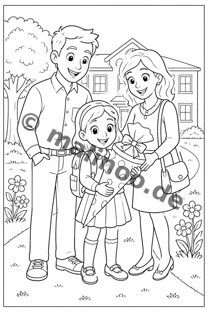 My First Day of School Creative Coloring Book for Ages 6 and Up – 100 Pictures to Color – Gift for Siblings on Birth (PDF) E2 image 3