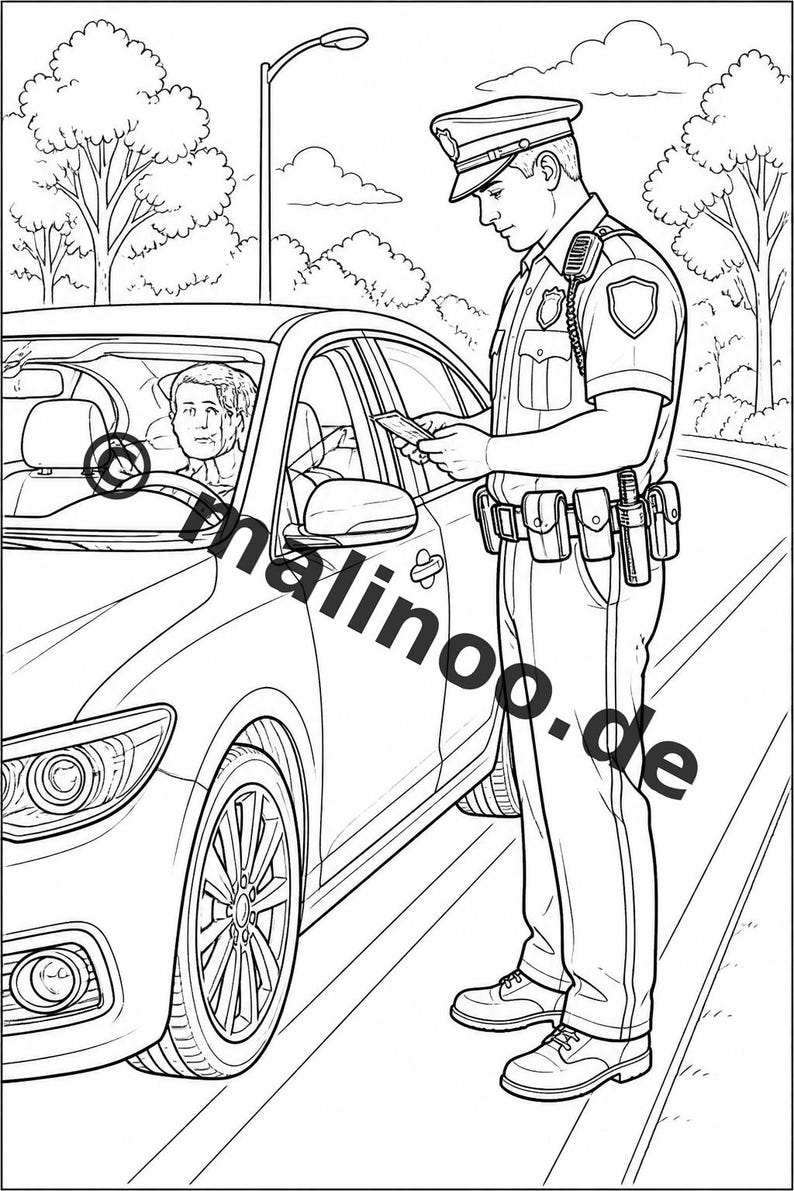 Police Coloring Book for Kids – 20 Coloring Pages – PDF Download E1/B3 (DIN-A4) – Party Favor, Gift, Children's Birthday Party, Party Favor image 18