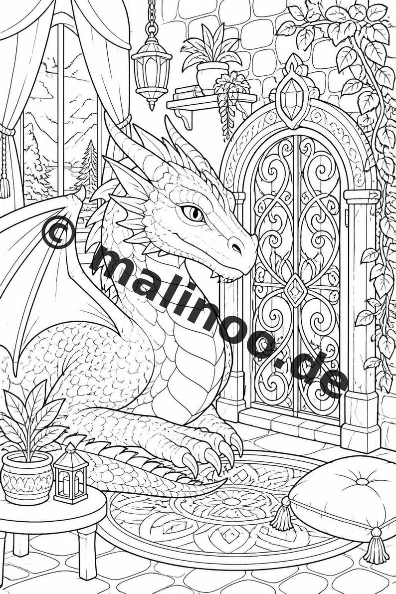 Drachen Malbuch Kinder – 100 Ausmalbilder – PDF Download E1/B1 (DIN-A4) – Geschenk, Beschäftigung, Adventskalender, Geburtstag Bild 8