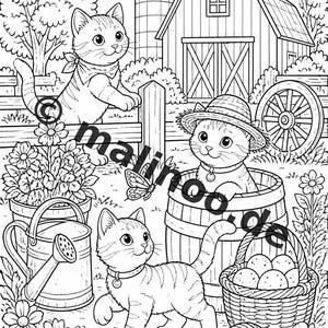 Katzen Malbuch Kinder – 50 Ausmalbilder – PDF Download E1/B1 (DIN-A4) – Geschenk, Reisebeschäftigung, Geburtstag, Beschäftigung Bild 9