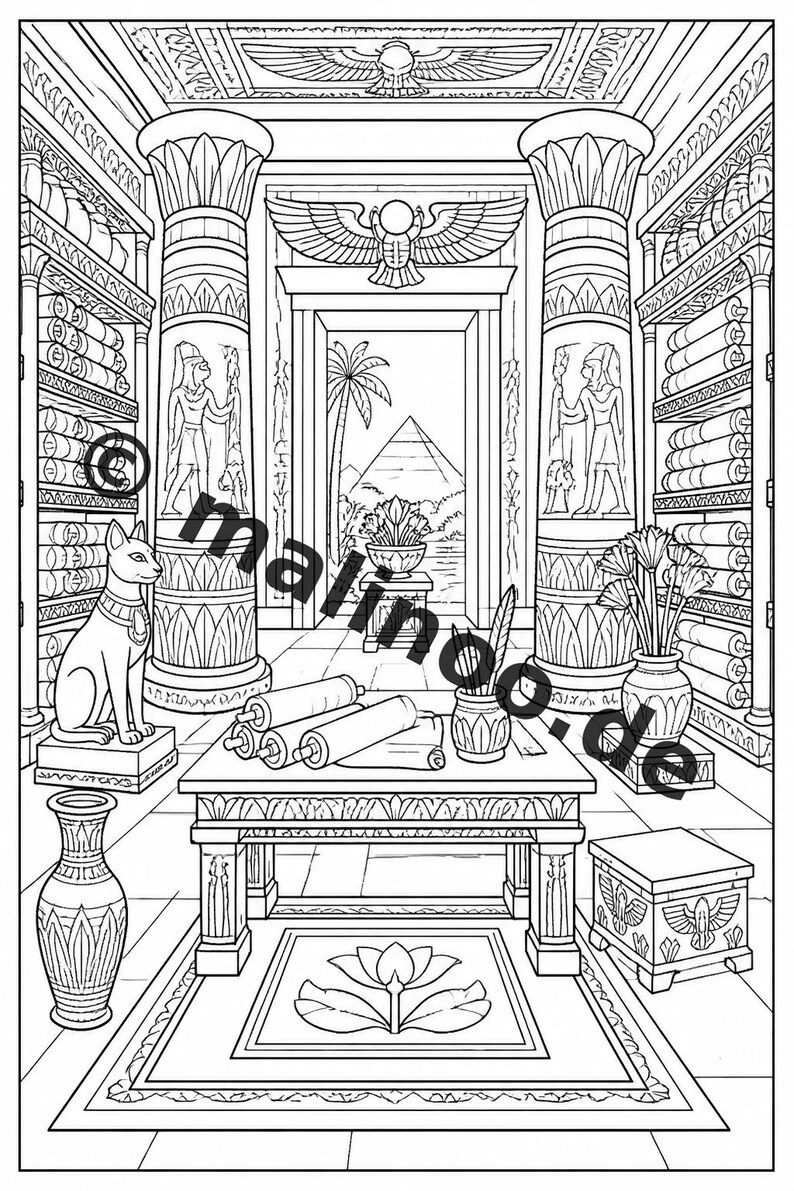 Livro de colorir do Egito, impresso, sem encadernação – 100 páginas para colorir para crianças – MEGA BOOK 01 Edição 1 (DIN A4) imagem 18