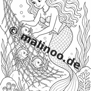 Livre de coloriage de sirènes pour enfants – 100 pages à colorier – Téléchargement PDF E1/B3 (DIN-A4) – Cadeau, activité, calendrier de l'Avent, anniversaire image 5
