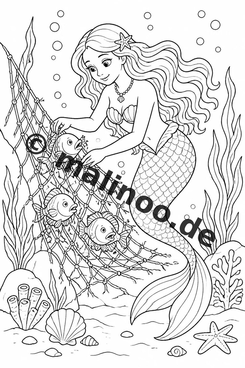 Livre de coloriage de sirènes pour enfants – 100 pages à colorier – Téléchargement PDF E1/B3 (DIN-A4) – Cadeau, activité, calendrier de l'Avent, anniversaire image 5