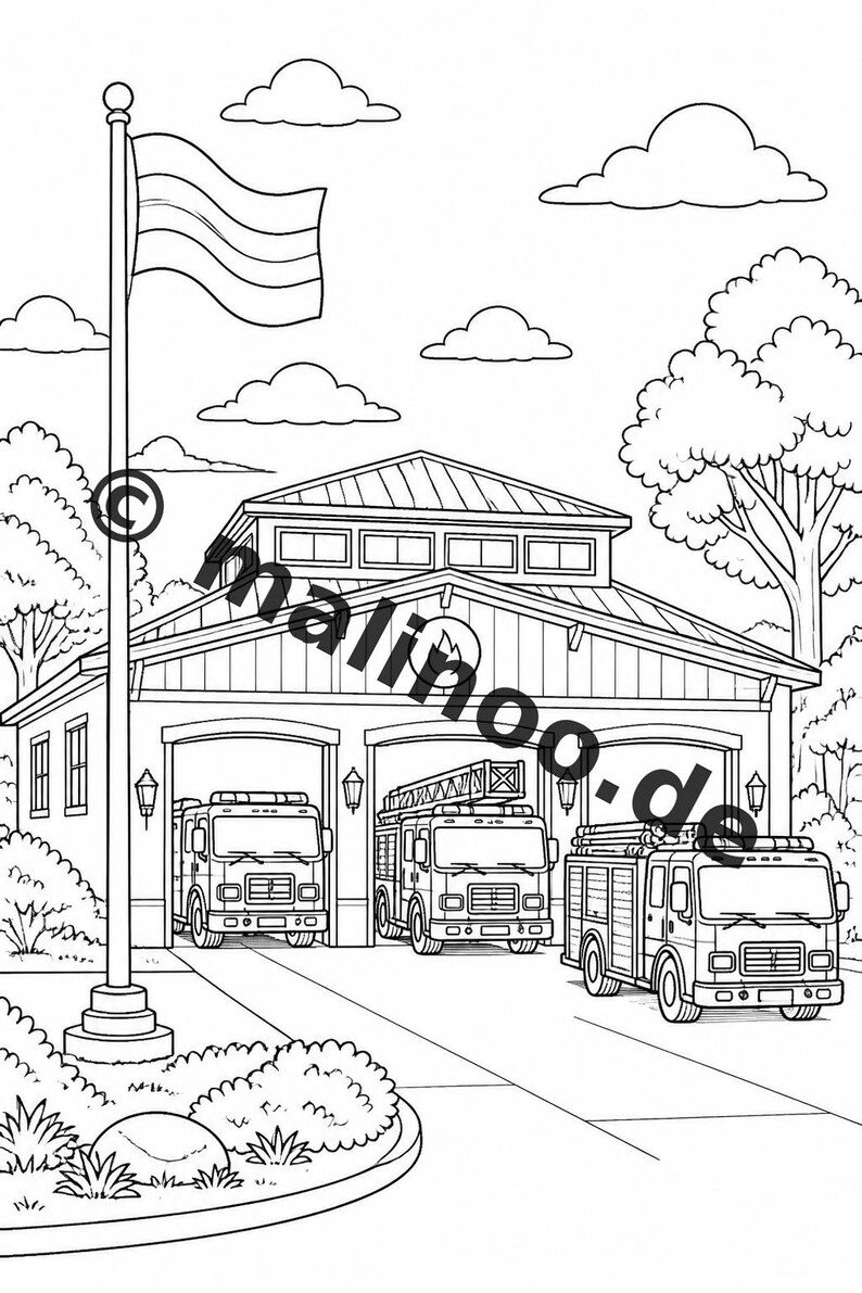 Feuer Malbuch Kinder – 20 Ausmalbilder – PDF Download E1/B3 (DIN-A4) – Mitgebsel, Geschenk, Kindergeburtstag, Gastgeschenk Bild 3