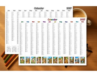 Baby Animals Calendar 2027 Printable, Coloring & Colored, PDF Download
