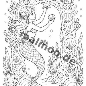 100 Motive Meerjungfrauen zum Ausmalen ab 6 Jahren – kleines Ostergeschenk für Kinder – Malbuch zum Ausmalen (DIN-A4) E5 Bild 13