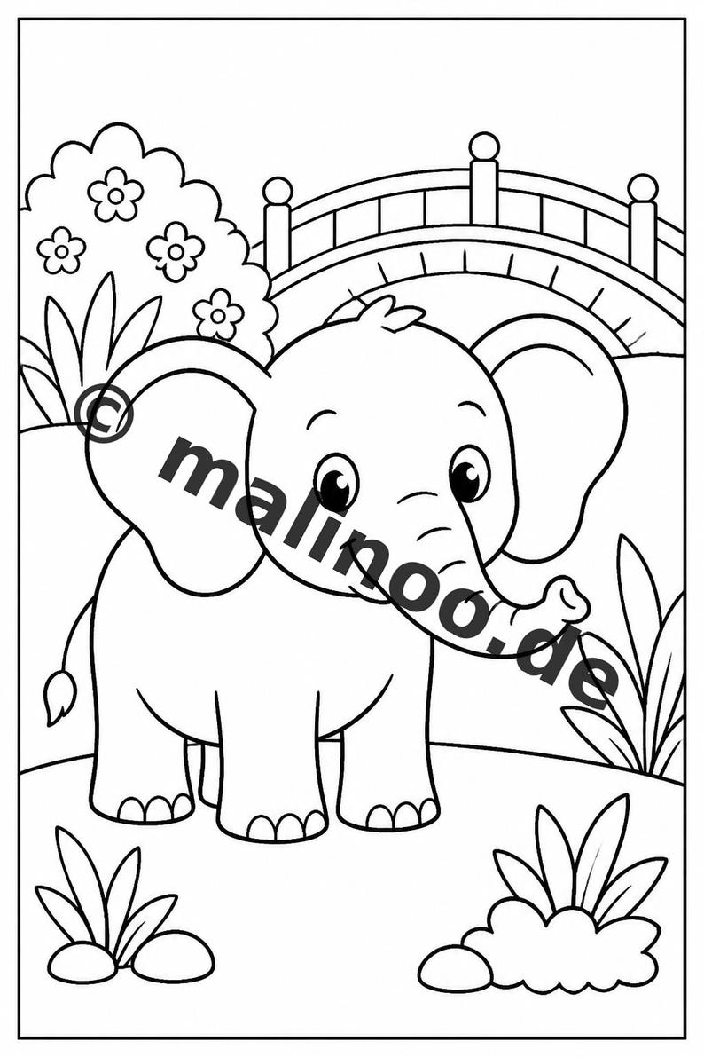 Elephant Coloring Book for Children – 100 Coloring Pages – PDF Download E1/B1 (DIN-A4) – Gift, Activity, Advent Calendar, Birthday image 7