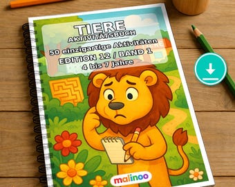 Livre d'activités sur les animaux pour enfants – 50 pages de jeux et d'activités – Téléchargement PDF E1/B1 (DIN-A4) – Cadeau, activité de voyage, anniversaire