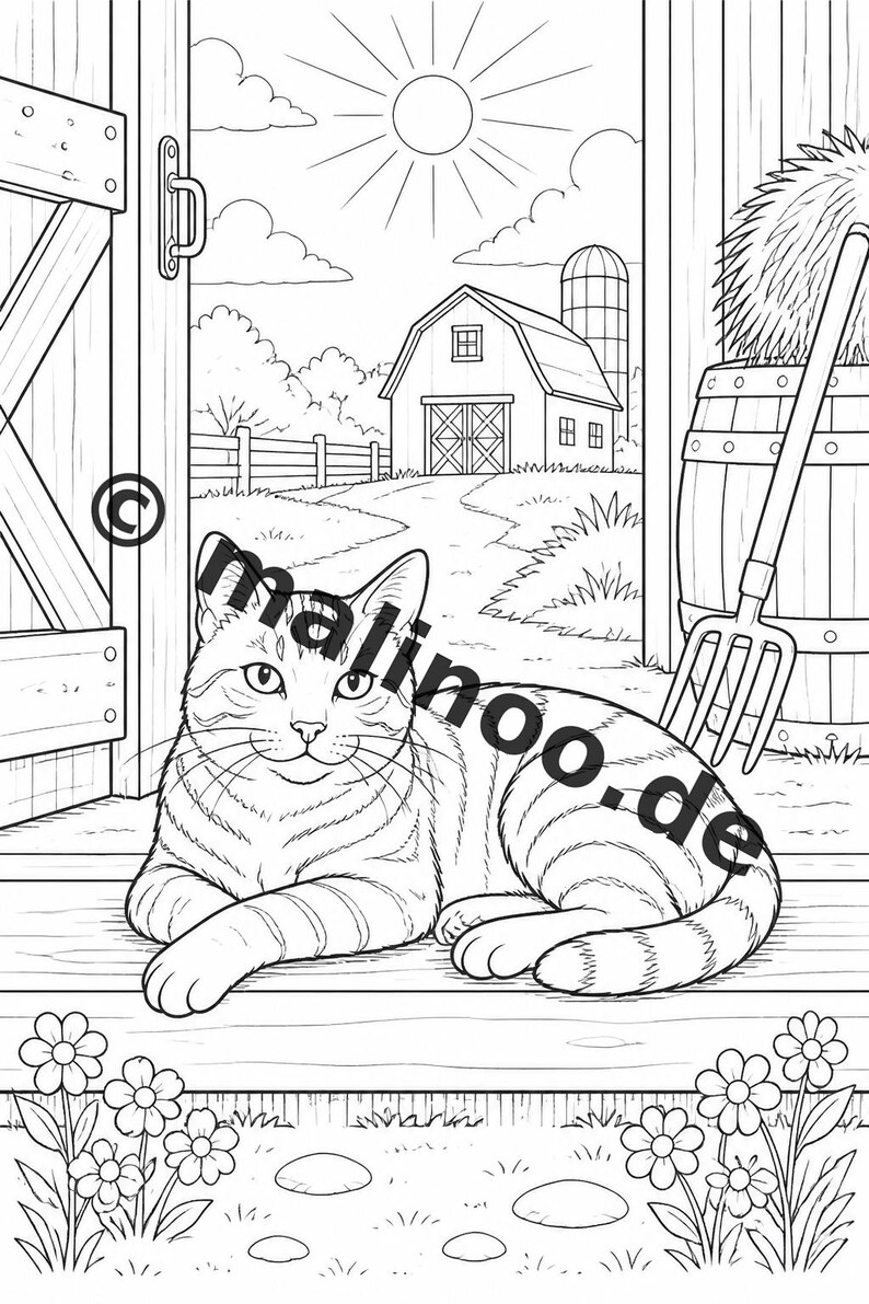 Målarbok med bondgårdsmotiv, PDF, digital nedladdning – 50 målarbilder för barn – Volym 2, Utgåva 1 (DIN-A4) bild 17