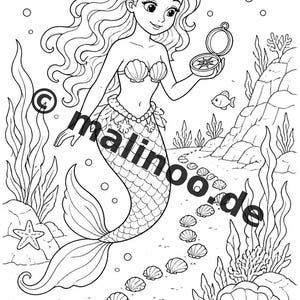 Libro para colorear de sirenas para niños – 100 páginas para colorear – Descarga en PDF E1/B4 (DIN-A4) – Regalo, actividad, calendario de adviento, cumpleaños imagen 11